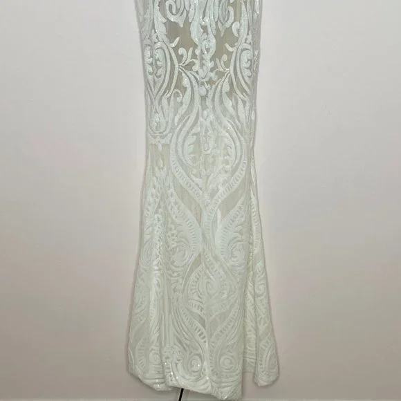 Windsor Meg Formal Sequin Halter Dress White Sz M - Picture 11 of 15